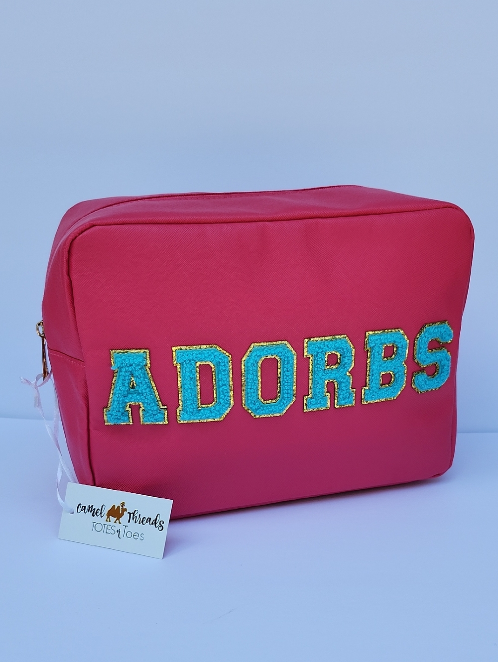 NWT CAMEL THREADS LARGE "ADORBS" PINK COSMETIC BAG